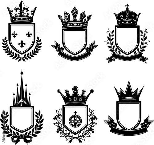 Vintage Heraldic Shield with Ribbon Banner Vector Collection