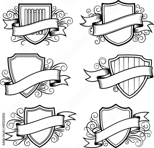 Vintage Heraldic Shield with Ribbon Banner Vector Collection