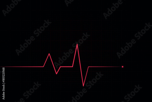 Minimal red heartbeat line on dark background symbolizing life, health monitoring, emergency care, and medical technology concepts.