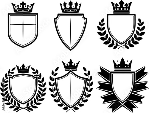 Vintage Heraldic Shield with Ribbon Banner Vector Collection