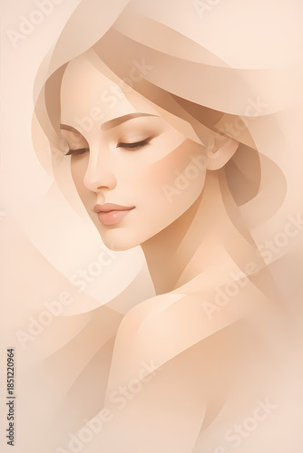 Soft Female Portrait with Abstract Flowing Shapes