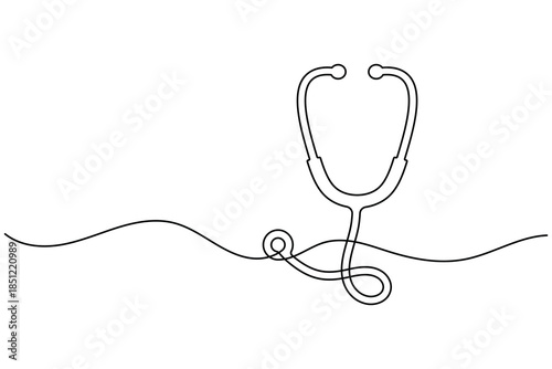 Continuous line drawing of a stethoscope representing medical care and health