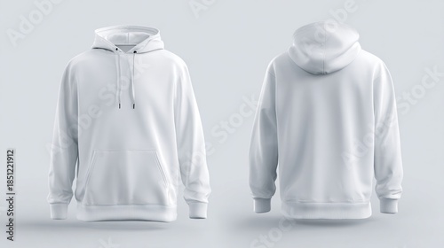 Clean white hoodie mockup showcasing front and back views on a light background for design presentations