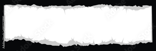 white torn or ripped paper strip isolated on transparent png background, realistic torn paper edges, ripped paper frame mockup