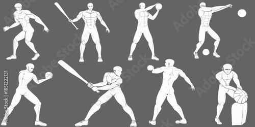 Dynamic baseball poses a series of anatomical sketches for artistic reference