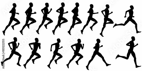 Silhouettes of people running and walking captured in a dynamic sequence