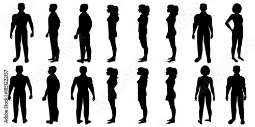 Silhouettes of diverse people showcasing various body types and poses