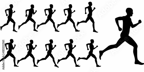 Silhouettes of running people displaying different phases of the running stride