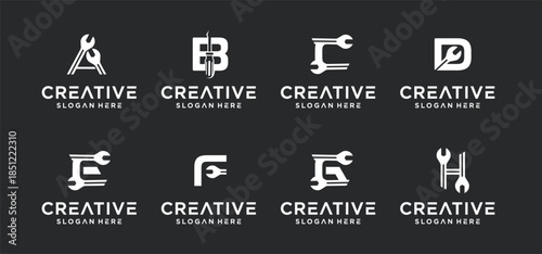 A collection of mechanical technology logos, a combination of alphabet and mechanic letters for vehicle repair shop logos