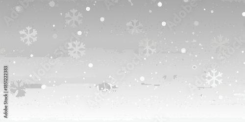 A grayscale winter scene depicting falling snow and a minimalist landscape