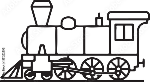 Simple Outline Icon of a Classic Locomotive Train on Transparent Background

