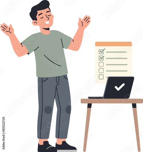 Modern Flat Vector Illustration of Person Feeling Relieved After Finishing Task