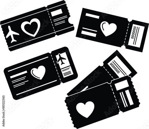 Romantic Air Travel Tickets Vector Set for Love Journey & Holiday Bookings