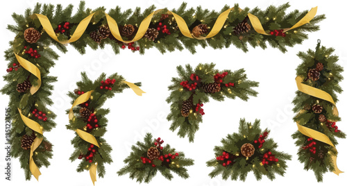 Christmas Garland Decorations with Pinecones and Berries