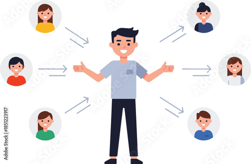 Modern flat vector illustration of adult entrepreneur attracting users