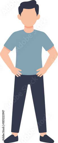 Modern flat vector illustration of confident adult person standing proudly