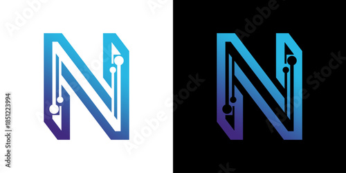letter logo with a futuristic and circuit style