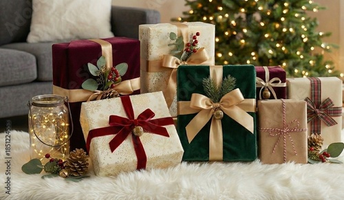 Stylish Christmas Gifts in Cozy Modern Living Room
