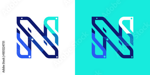 N letter logo with a futuristic style