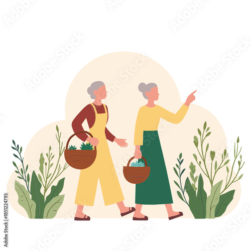 Active elderly gardening. Senior couple planting vegetables. Older people working in garden. Elderly teamwork growing plants. Elderly set