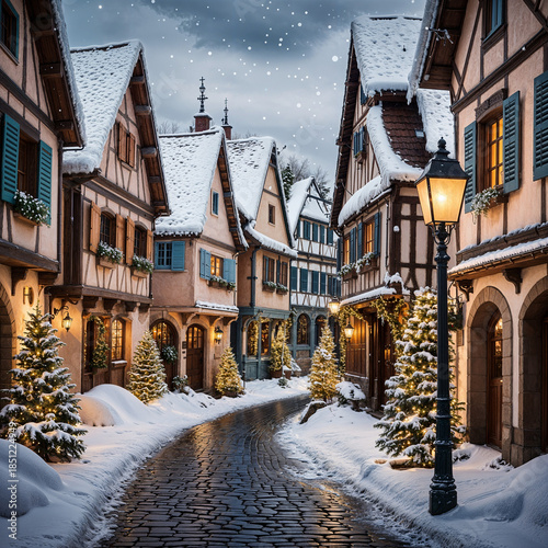 Snowy Christmas village street