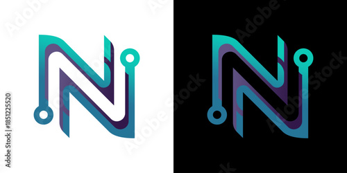 futuristic style letter N logo