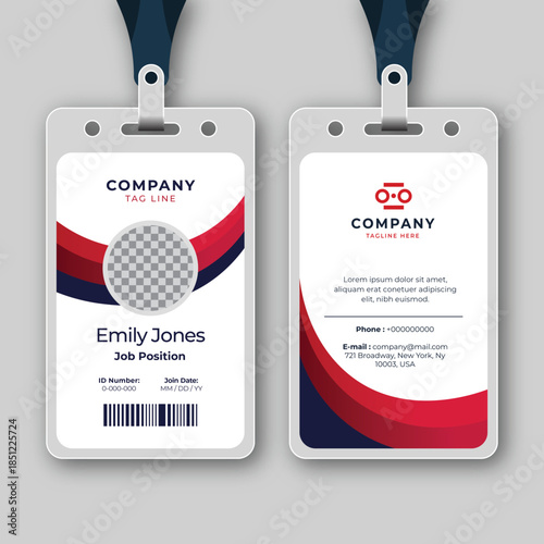 Professional Employee ID Card Template with Modern Wavy Design