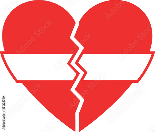 Red Broken Heart Icon with White Stripe Symbolizing Heartbreak, Divorce, Sadness, and Emotional Pain