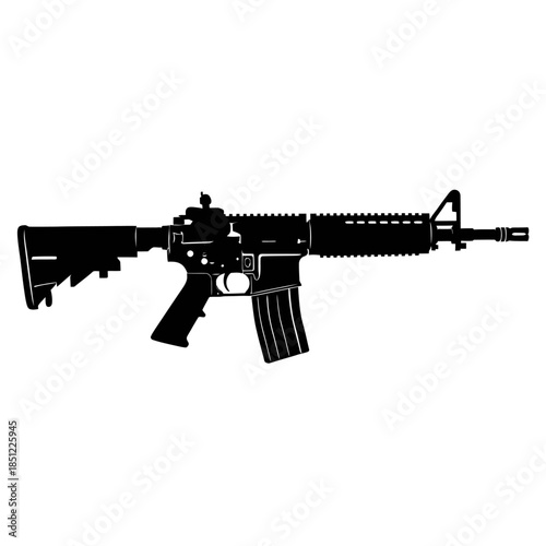 Black silhouette vector illustration of a tactical assault rifle or carbine weapon