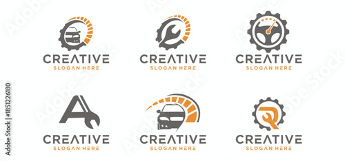 A collection of mechanical technology logos, a combination of alphabet and mechanic letters for vehicle repair shop logos