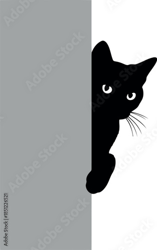 Minimalist Black Cat Peeking Behind Wall Vector Illustration for Modern Decor and Pet Designs