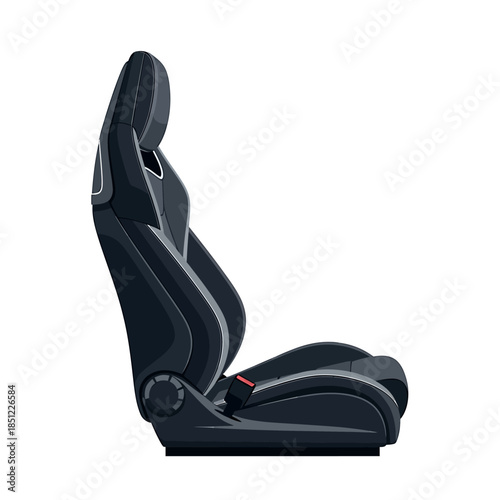 A sleek black car seat is positioned upright on a plain white background.