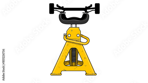 A yellow car jack is centered on a white background