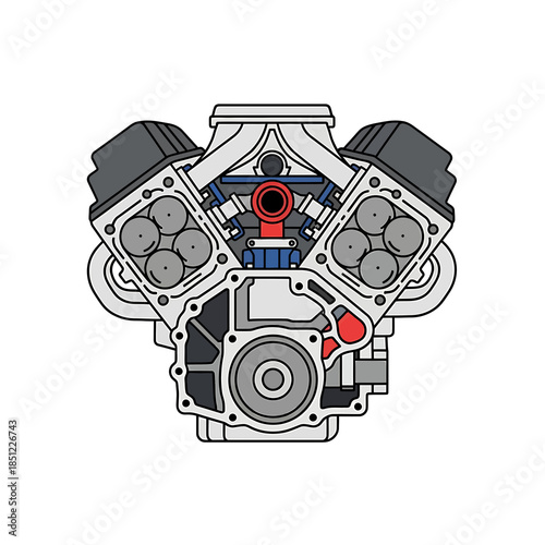 Detailed illustration of an engine's internal components from a frontal viewpoint