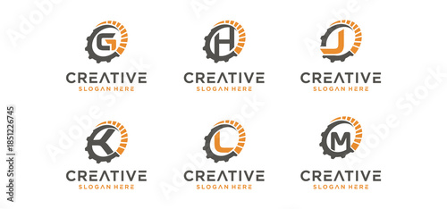 A collection of mechanical technology logos, a combination of alphabet and mechanic letters for vehicle repair shop logos