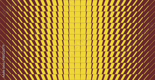Transitional halftone pattern, Dynamic rhythmic brutalism pattern, repeating chevron element, Slanted thin to thick stripe vanish backdrop, Abstract geometrical composition with transition effect