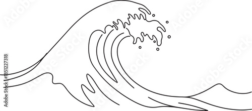 Minimalist Continuous One Line Drawing of Ocean Wave Cresting
