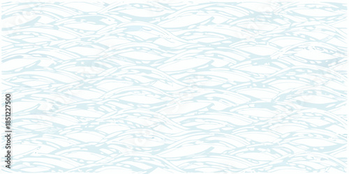 Abstract seamless pattern of pale blue waves with swirling curved lines