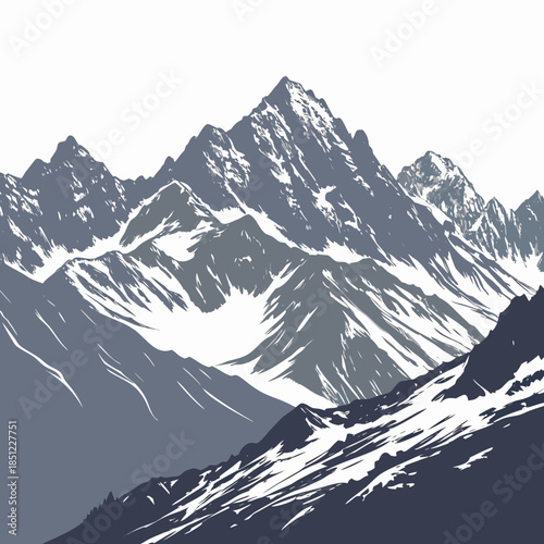 Snowy mountain ridge line with layered depth realistic