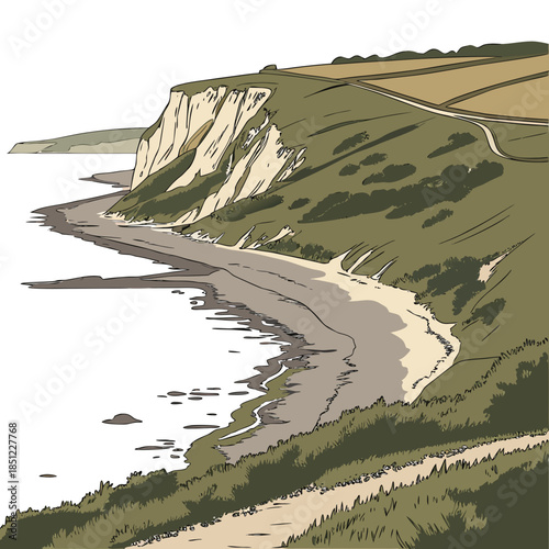 Coastal headland with smooth slope edge cliff beach