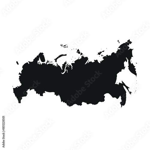 Russia map black silhouette isolated on grey checkered background vector illustration