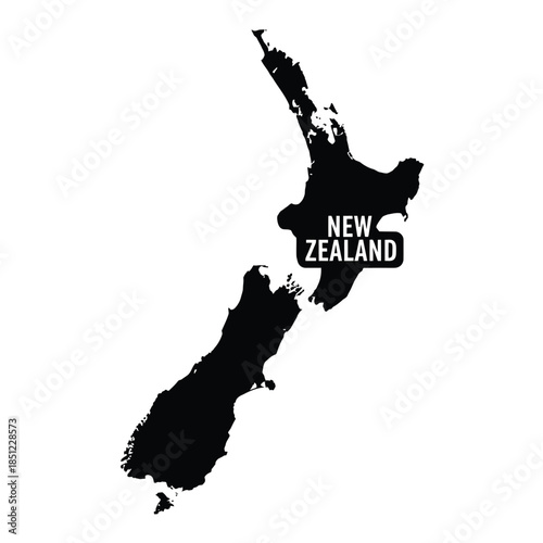 New zealand map black silhouette isolated on grey checkered background vector illustration