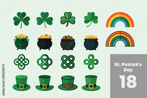  St patrick Icon set with shamrocks and leprechaun hats
