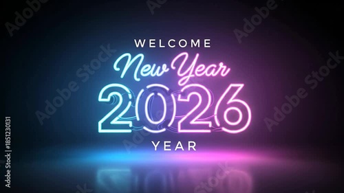 Welcome New Year 2026 Neon Lights Celebration Background.
