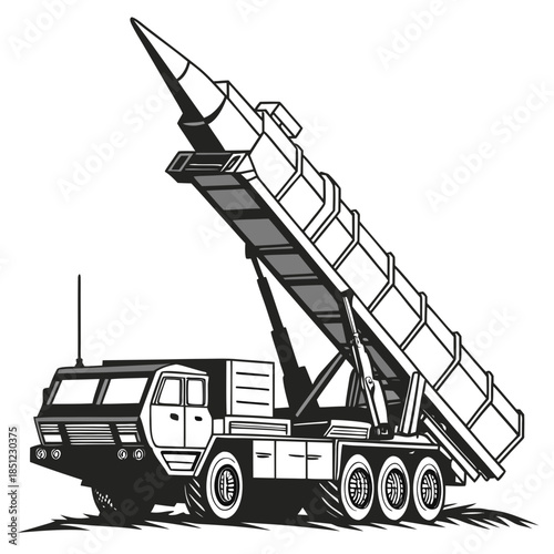Heavy missile system angled for launch on white background