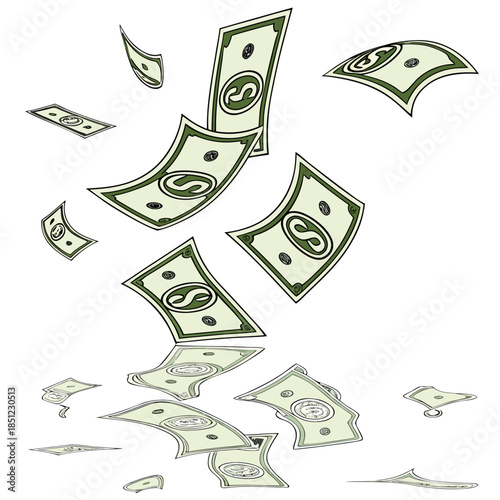 Green dollar bills floating in air money dollars falling