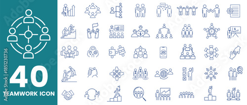Teamwork and Business People thin line icons set. Teamwork editable stroke icon collection. Business icons. Vector illustration