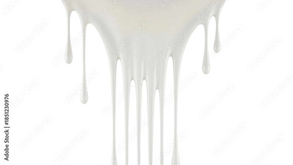 Obraz premium Creamy white paint dripping isolated PNG, viscous liquid flowing down on transparent background, abstract design element for decoration