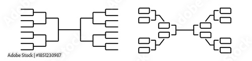 Black and white tournament bracket icons for visualizing competition structures and sports events.