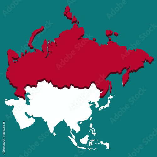 Russia Country highlighted 3D map on Asia continent map vector illustration	